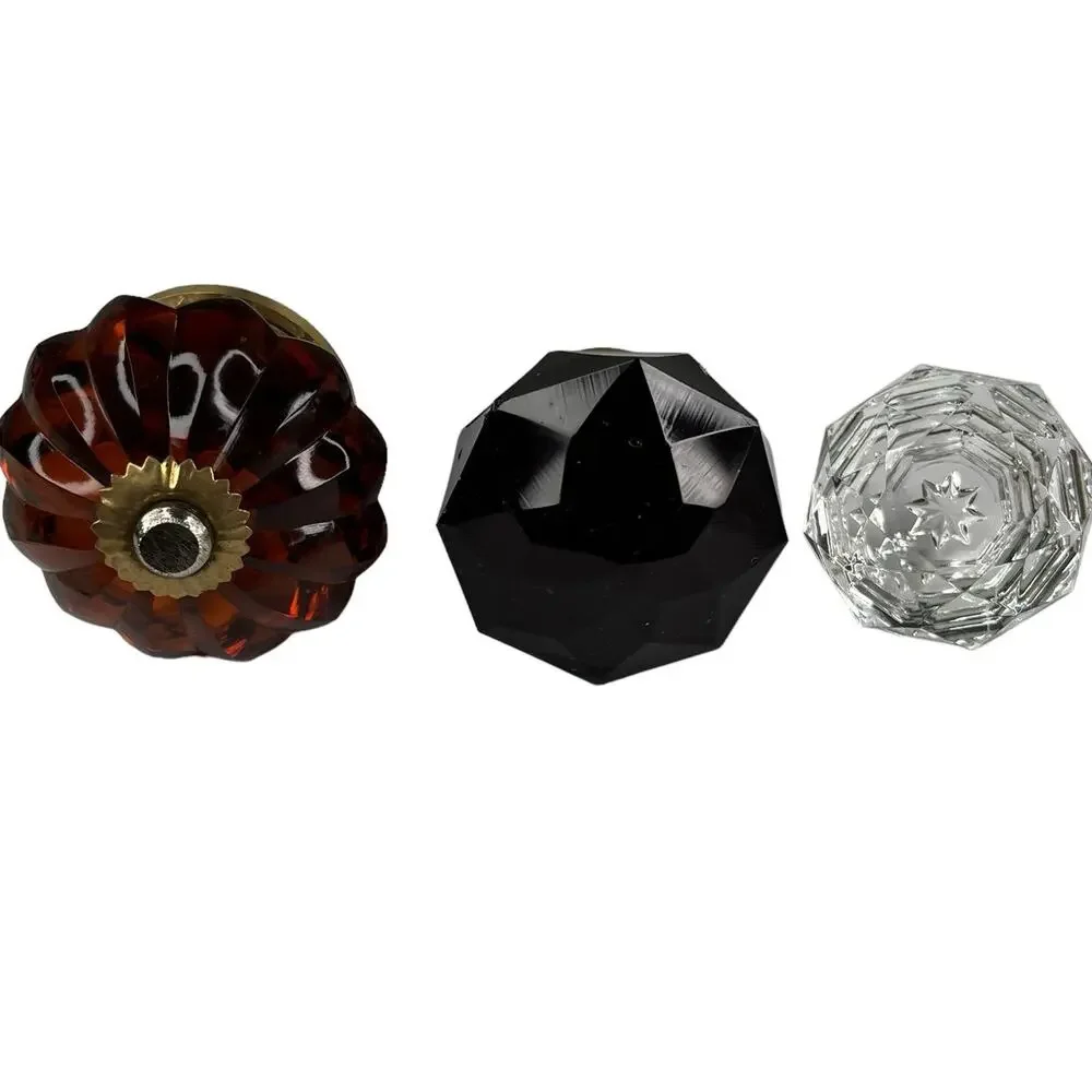 Lot of 3 Large Vintage Glass Knobs Amber Clear Dark Red